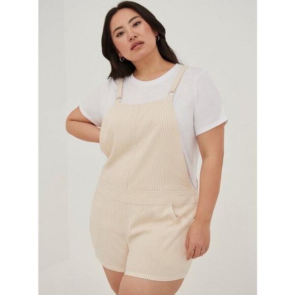 NWT Torrid Sunshine Yellow Stripe Stretch Linen Blend Shortall Overall Romper 4X - Picture 3 of 12
